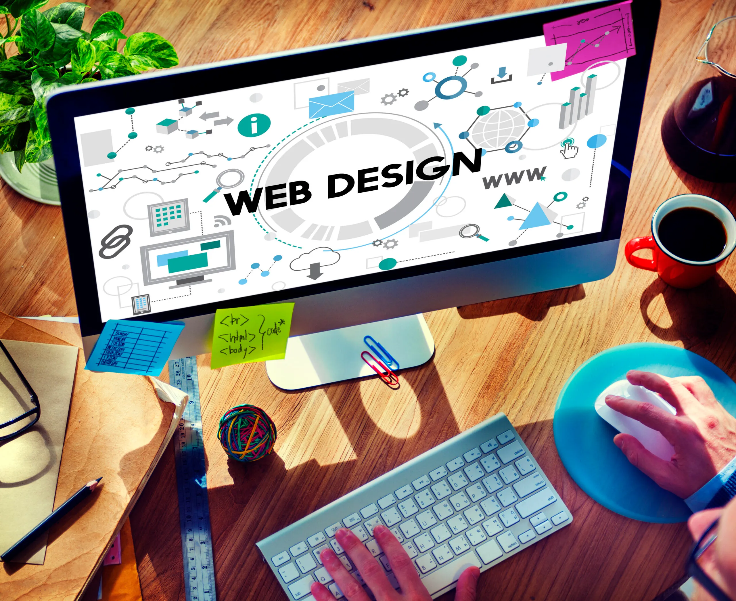 Illustration représentant la création de site web et le choix entre template et site sur mesure