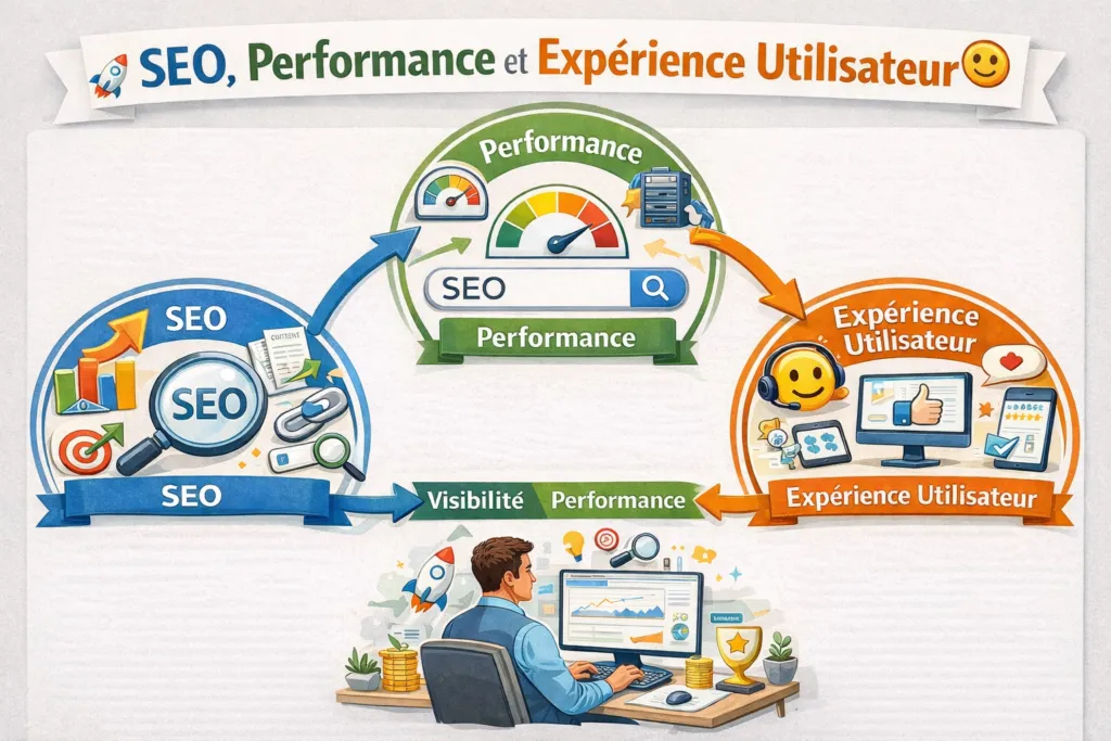 Relation entre SEO, performance du site web et expérience utilisateur dans une stratégie digitale optimisée